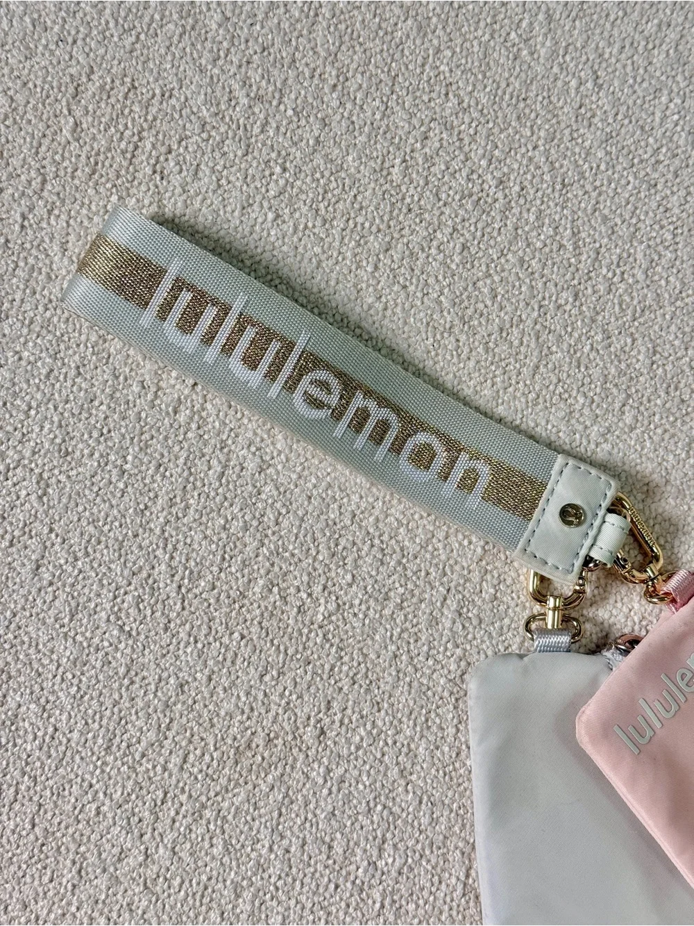 lululemon athletica Pink and Light Gray Wristlet Key Pouch with Branded Strap